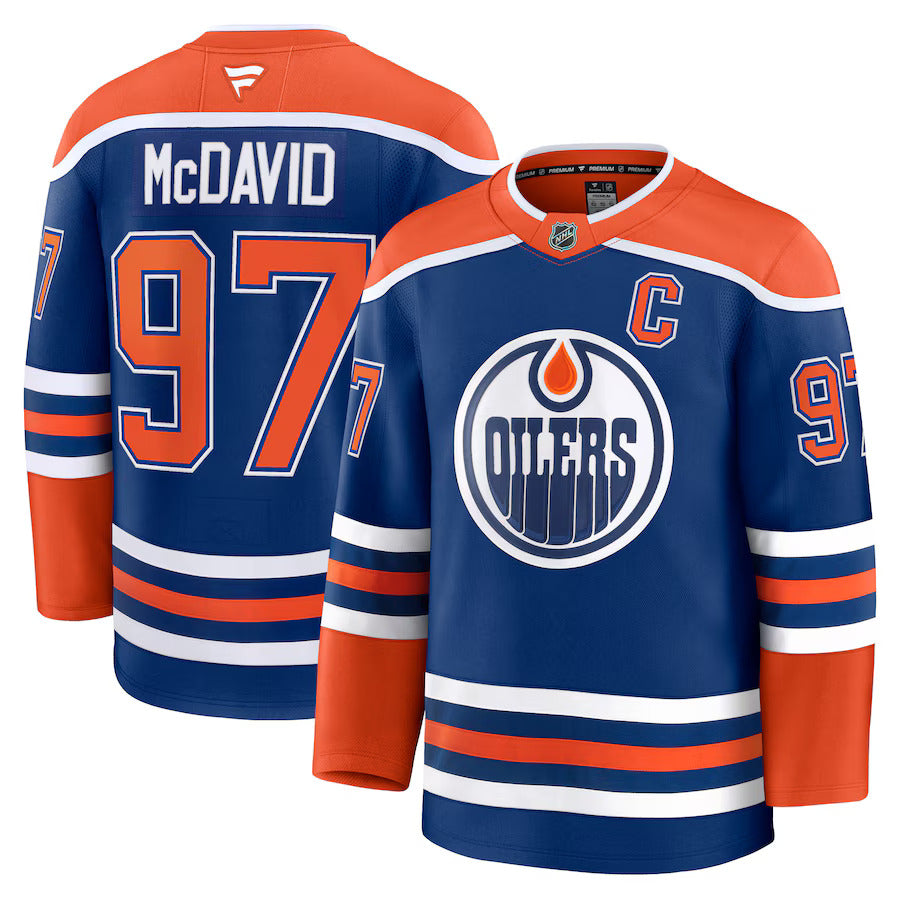 Connor McDavid Edmonton Oilers Fanatics Premium Jersey - Blue/Orange