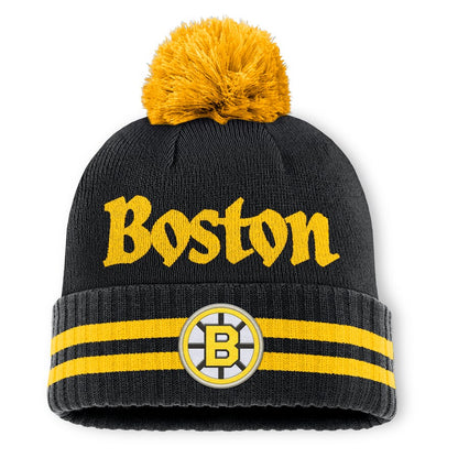 Fanatics Boston Bruins Heritage Blind Side Cuff Toque Beanie Hat with Pom