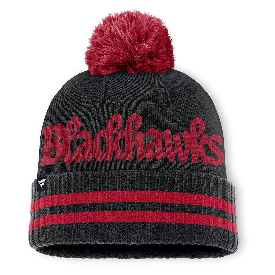 Fanatics Chicago Blackhawks Heritage Blind Side Cuff Toque Beanie Hat with Pom