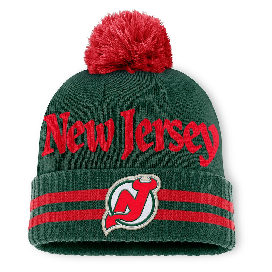 Fanatics New Jersey Devils Heritage Blind Side Cuff Toque Beanie Hat with Pom