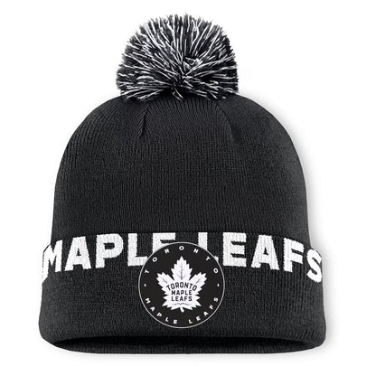 Fanatics Toronto Maple Leafs High Stick Cuff Knit Toque Beanie Hat with Pom - Black