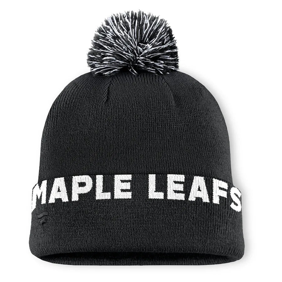 Fanatics Toronto Maple Leafs High Stick Cuff Knit Toque Beanie Hat with Pom - Black