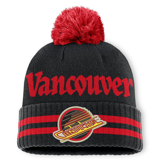 Fanatics Vancouver Canucks Heritage Blind Side Cuff Toque Beanie Hat with Pom