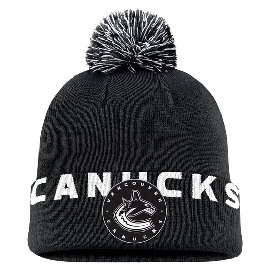 Fanatics Vancouver Canucks High Stick Cuff Knit Toque Beanie Hat with Pom - Black