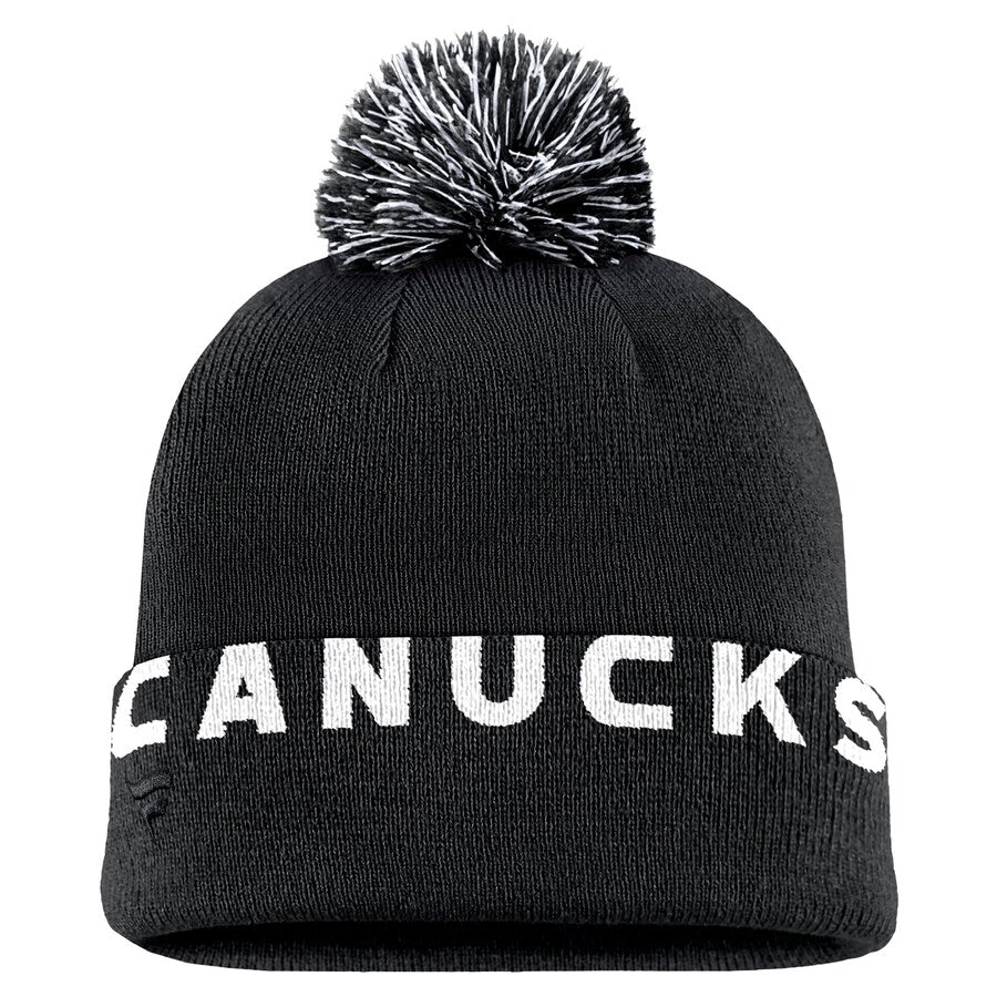 Fanatics Vancouver Canucks High Stick Cuff Knit Toque Beanie Hat with Pom - Black